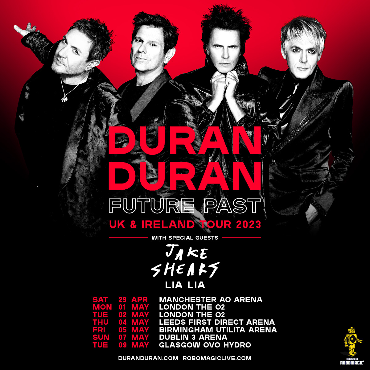 DURAN DURAN confirm Jake Shears and LIA LIA will join their FUTURE PAST UK and Ireland tour 88 DURAN DURAN